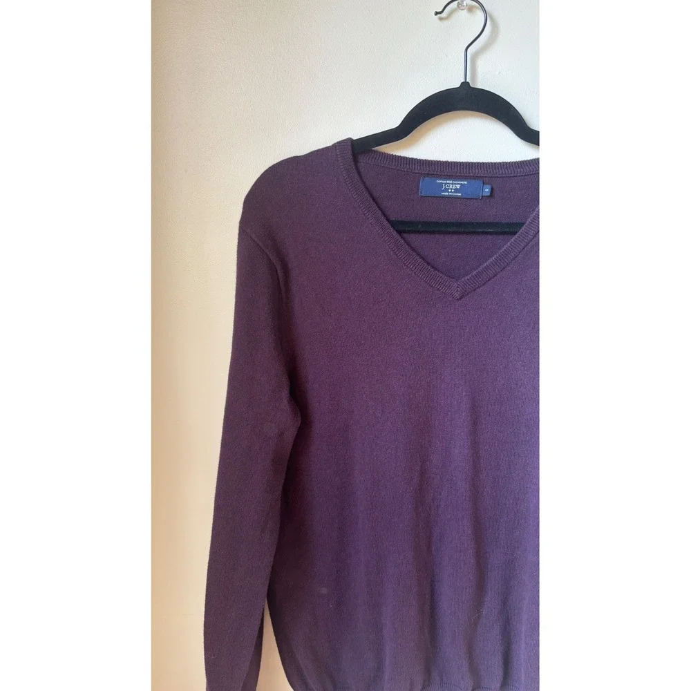 J.Crew Mens Small Purple V Neck Sweater Cotton Cashmere Blend Long Sleeve Knit